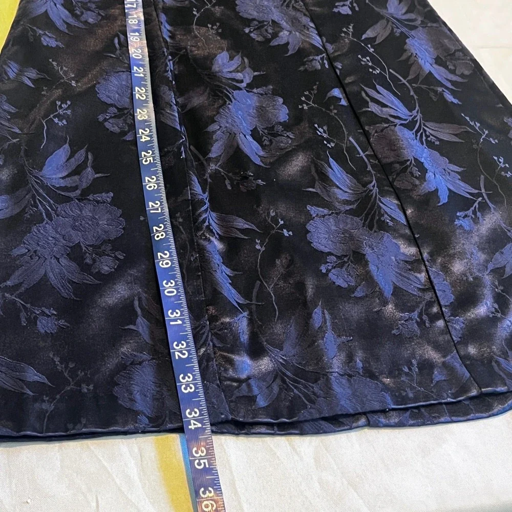 By Choice Vintage 90s Navy Blue‎ Floral Jacquard Cheongsam Dress Y2K Size 7 Frog